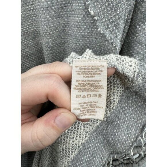 Free People Grey Mystery Wide‎ Sleeve Women Medium Boho Top Crochet Casual - Picture 8 of 10